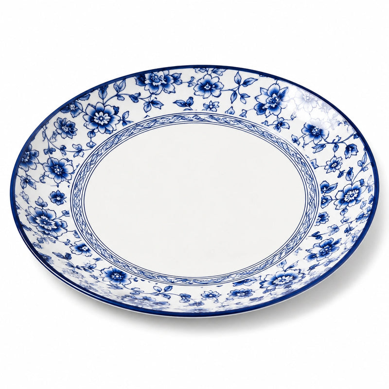 Piatto da portata ovale 35 x 26 cm in porcellana bianco blu floreale