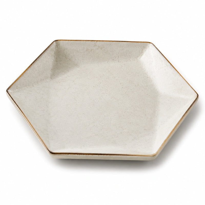 Piatto esagonale 24 cm in ceramica avorio per servire in stile rustico