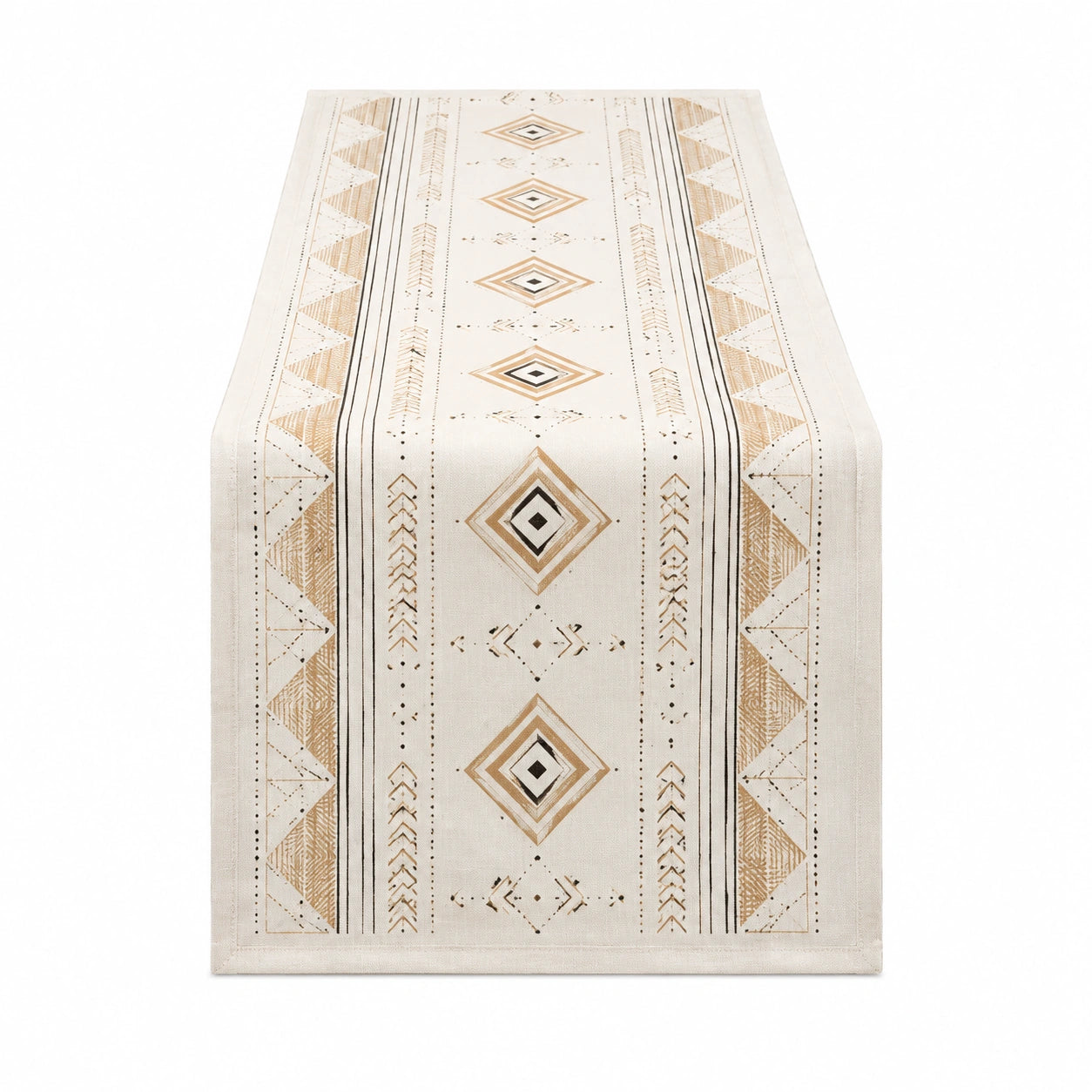 Runner da tavola 180 x 33 cm in tessuto beige con motivo geometrico stile boho