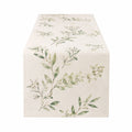 Runner da tavola 40 x 180 cm in tessuto beige e verde con stampa botanica decorativa