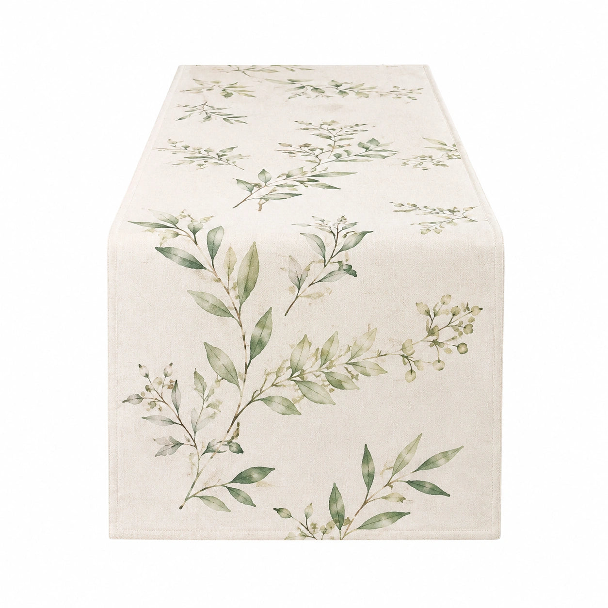 Runner da tavola 40 x 180 cm in tessuto beige e verde con stampa botanica decorativa