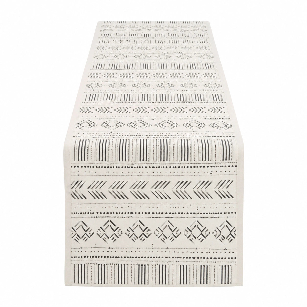 Runner da tavola 180 x 40 cm in tessuto beige e nero stile geometrico