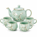 Set da tè in ceramica 5 pezzi 900 ml verde con decoro floreale