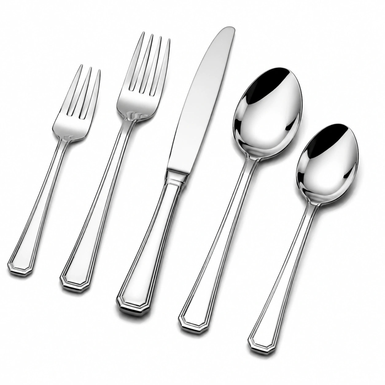Set posate 5 pezzi da 14.5 a 23 cm in acciaio inox argento stile classico