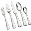 Set di posate 5 pezzi 16-23 cm in acciaio inox argento con manici martellati