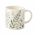 Tazza in ceramica 350 ml bianco verde con motivo botanico e manico