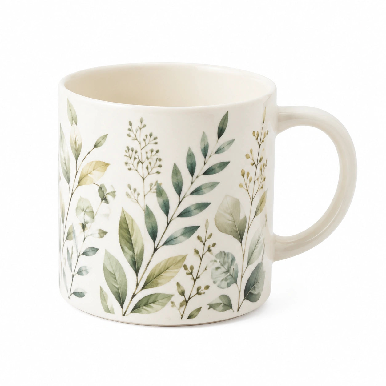 Tazza in ceramica 350 ml bianco verde con motivo botanico e manico
