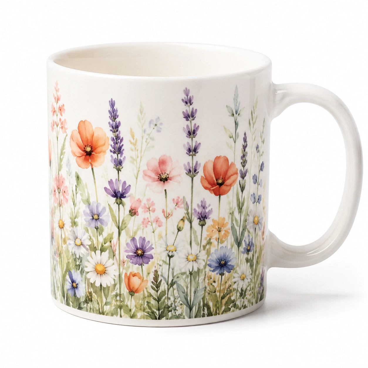 Tazza 350 ml in ceramica bianca con fiori per bevande calde stile botanico
