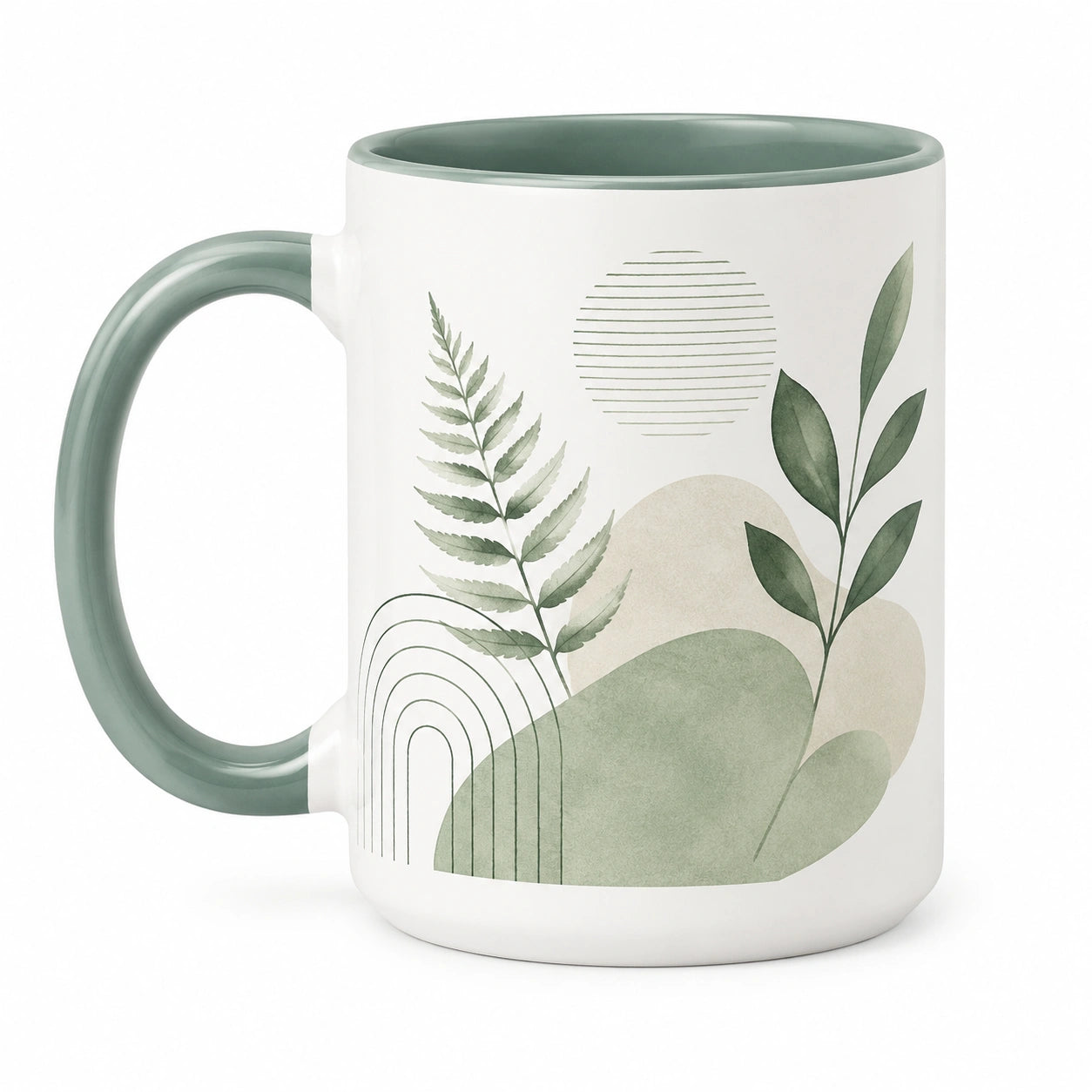 Tazza in ceramica 350 ml bianca e verde con motivo botanico