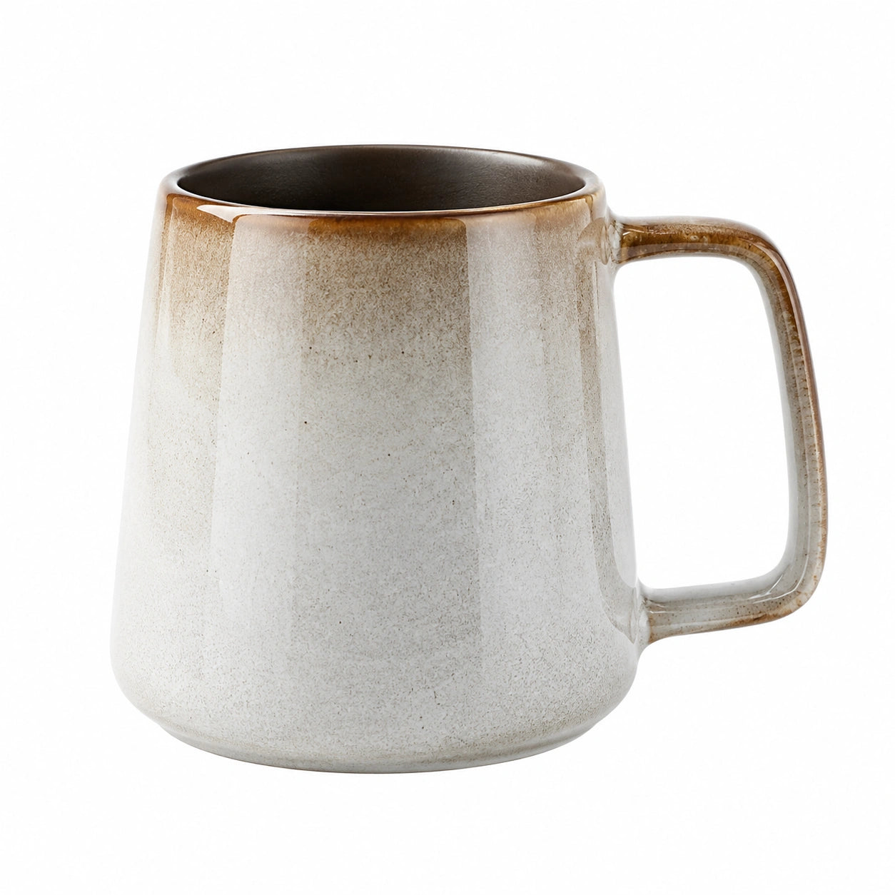 Tazza in ceramica 450 ml beige/marrone - manico ampio finitura smaltata