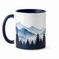 Tazza 330 ml in ceramica bianca e blu con paesaggio montano