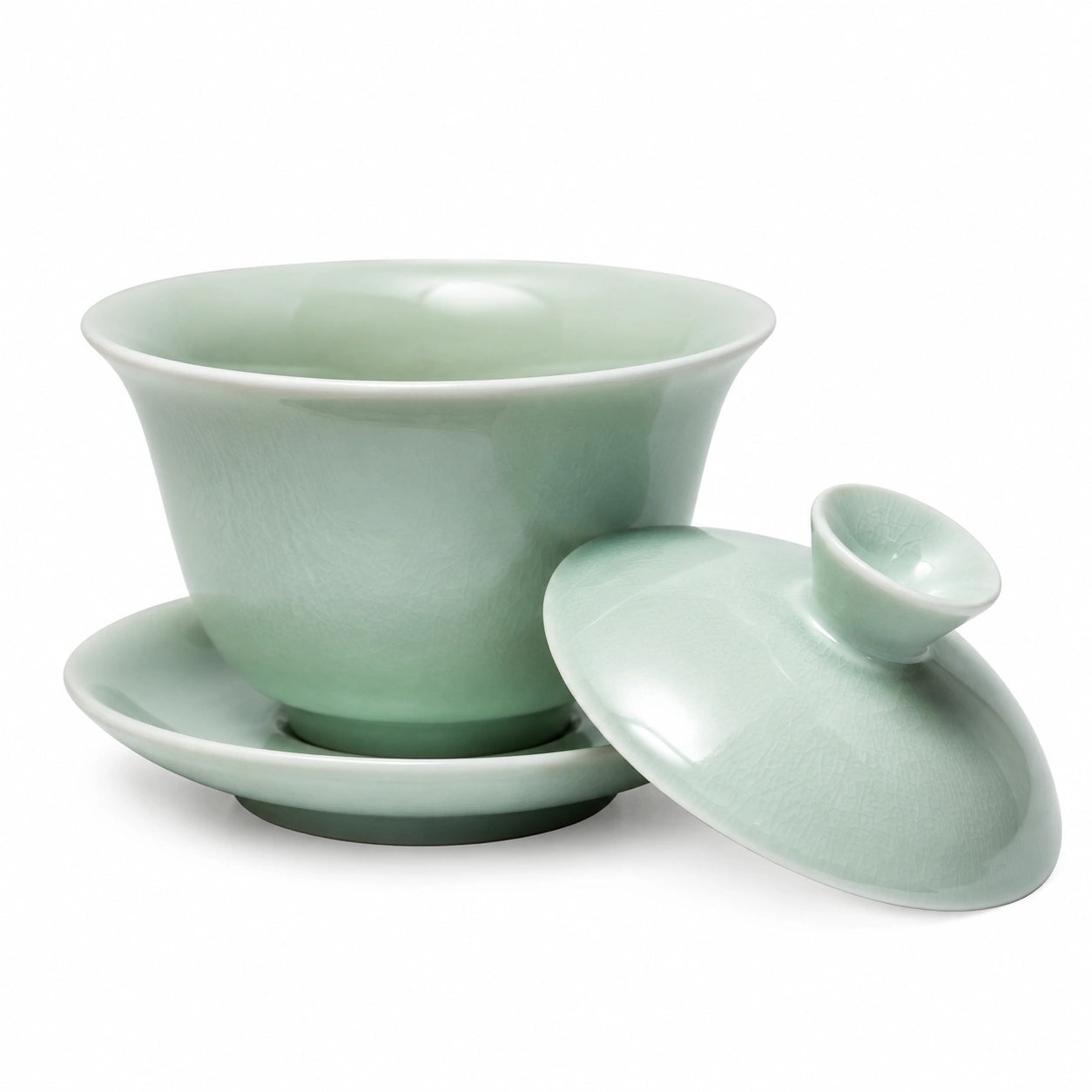 Tazza da tè gaiwan in ceramica verde 180 ml - set con coperchio e piattino
