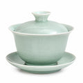 Tazza Gaiwan in ceramica verde chiaro 150 ml con coperchio e piattino