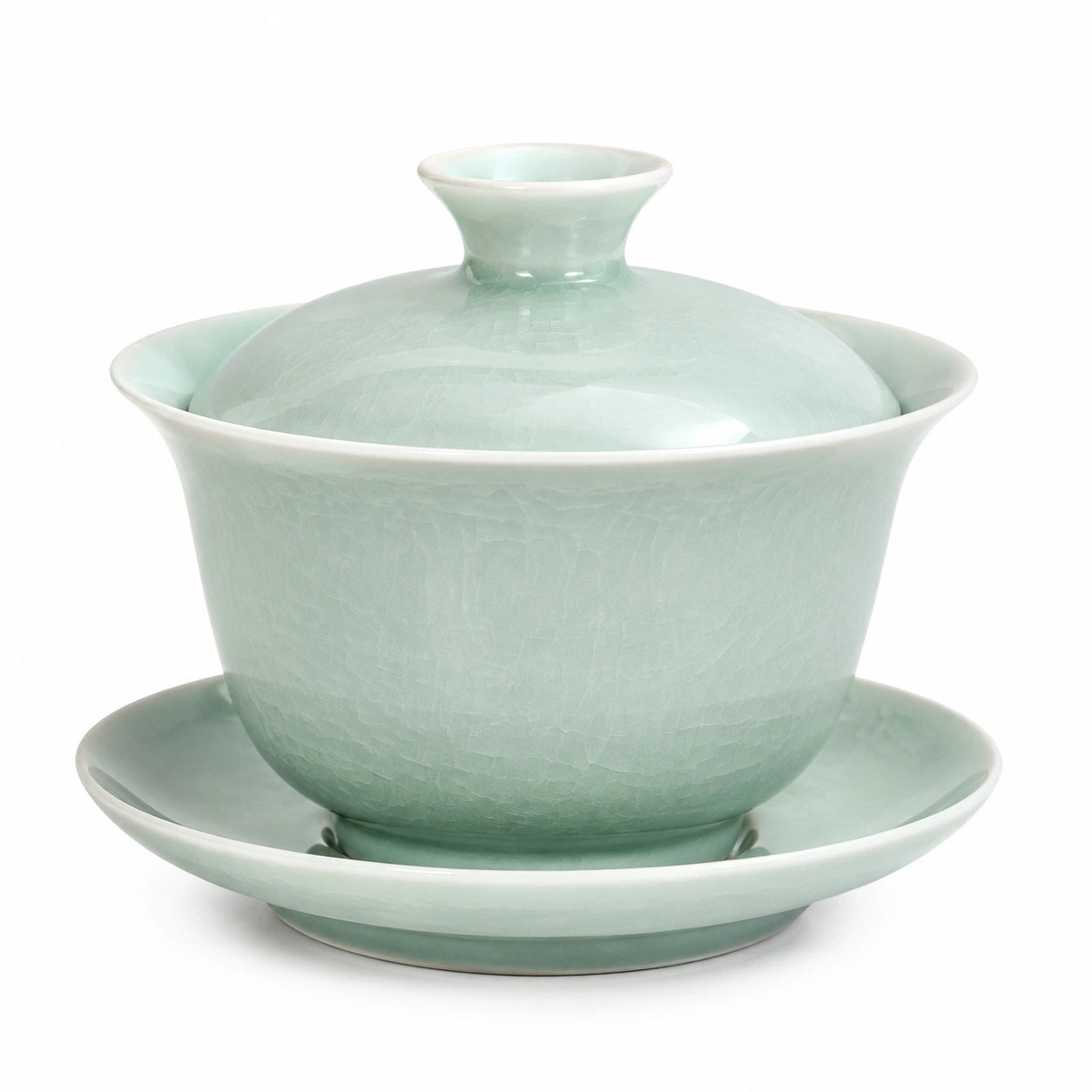 Tazza Gaiwan in ceramica verde chiaro 150 ml con coperchio e piattino