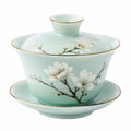 Tazza Gaiwan in Porcellana 150 ml Verde Acqua con Piattino per Tè Stile Floreale