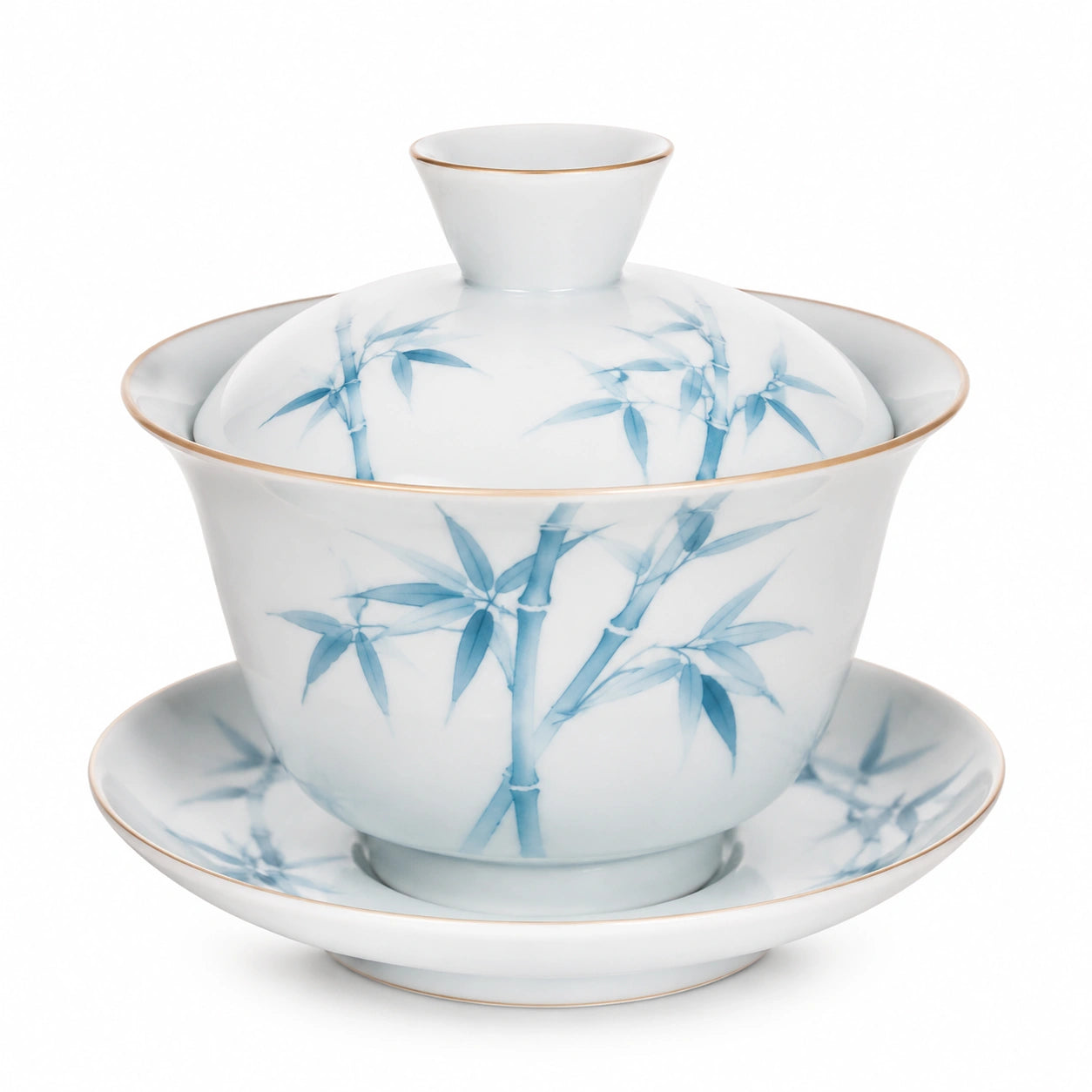 Tazza Gaiwan in porcellana 150 ml bianco e blu con motivo bambù