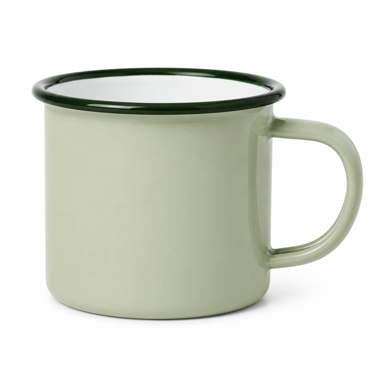 Tazza 350 ml in acciaio smaltato verde chiaro con bordo verde per bevande calde stile retrò