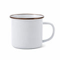 Tazza 350 ml 9 cm in acciaio smaltato bianco con bordo marrone stile rustico