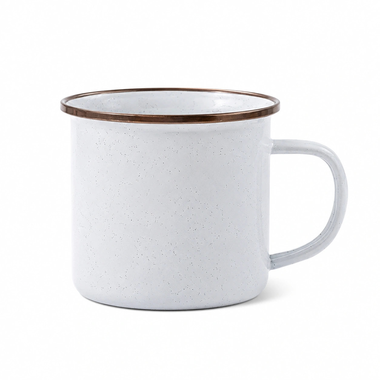 Tazza 350 ml 9 cm in acciaio smaltato bianco con bordo marrone stile rustico