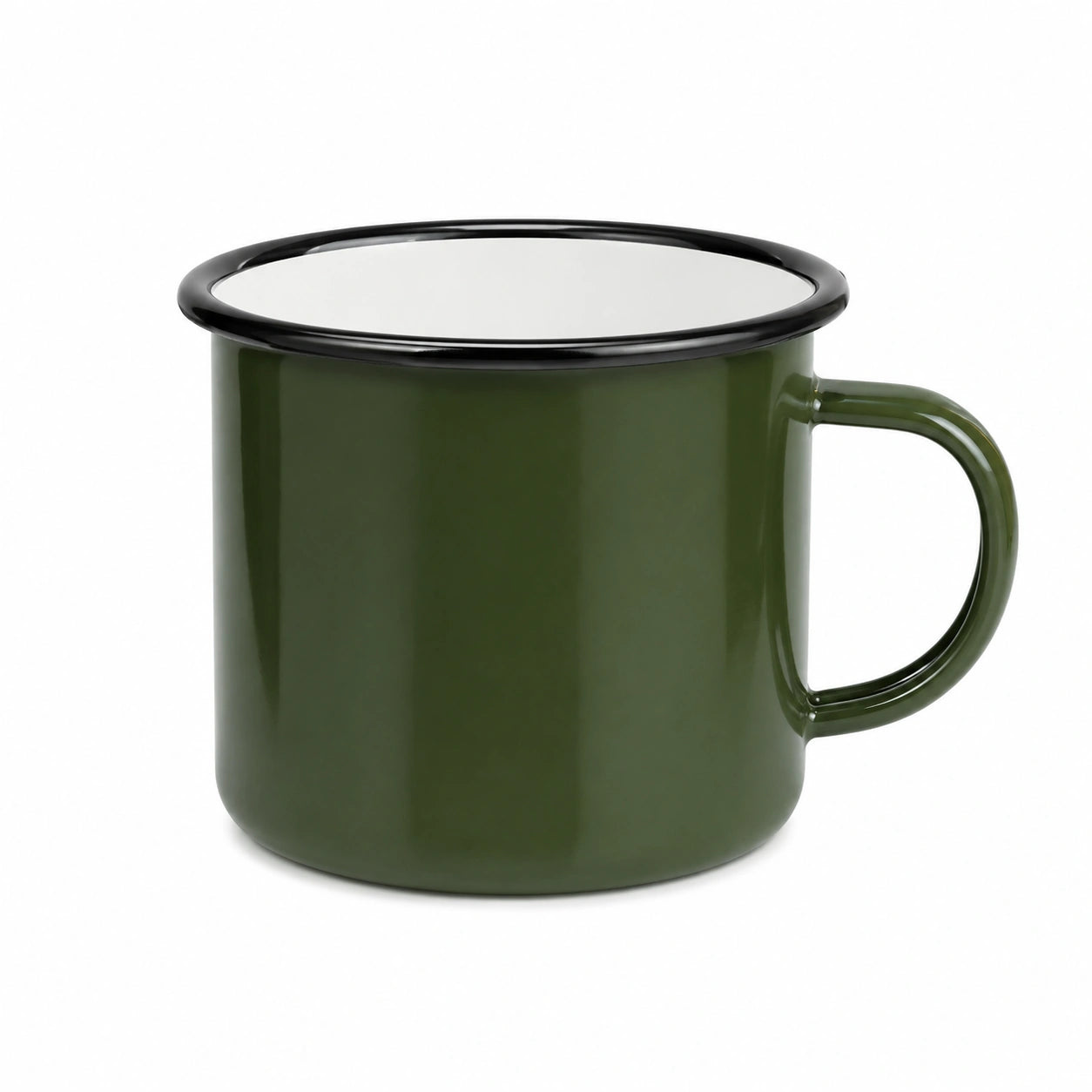 Tazza smaltata 350 ml in acciaio verde oliva stile campeggio